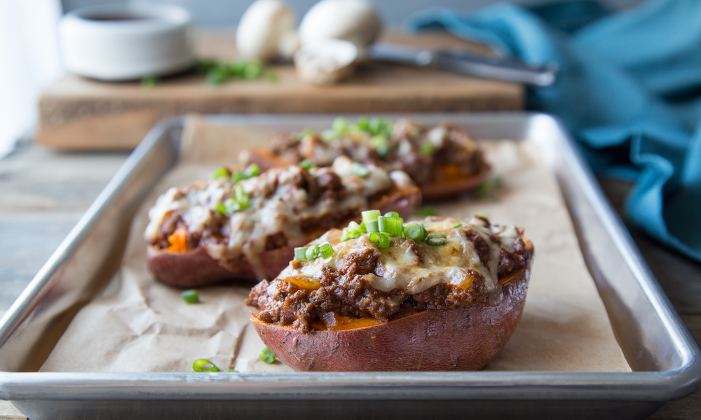 Turkey & Mushroom BBQ Stuffed Sweet Potatoes