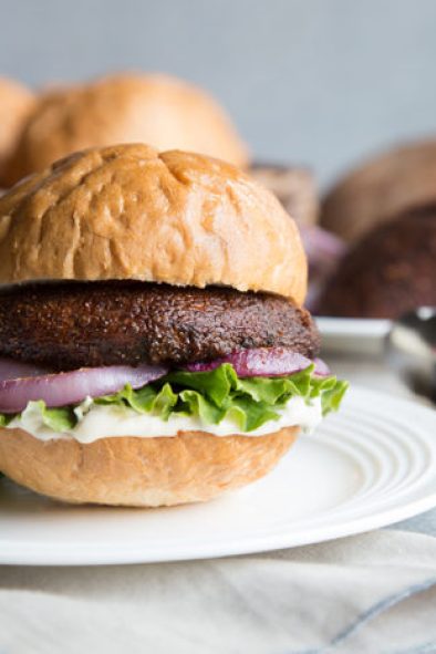 Grilled Portabella Burgers with Garlic Mayo 