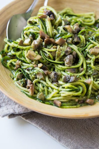 Kale and Basil Pesto Zoodles with Mushrooms