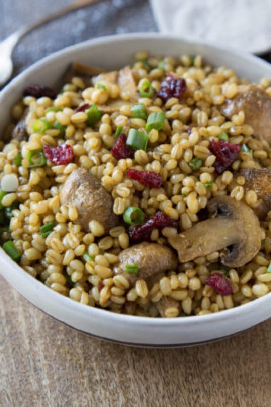 Roasted Mushroom and Wheat Berry Salad with Orange Curry Vinaigrette