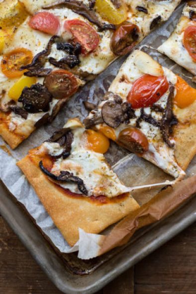 Mushroom, Mozzarella, and Cherry Tomato Pizza