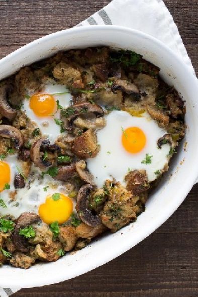 Leftover Stuffing Mushroom Strata