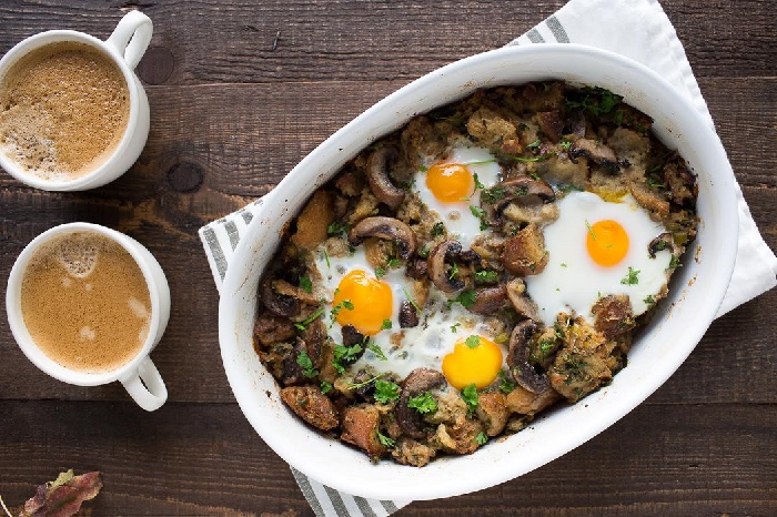 Leftover Stuffing Mushroom Strata