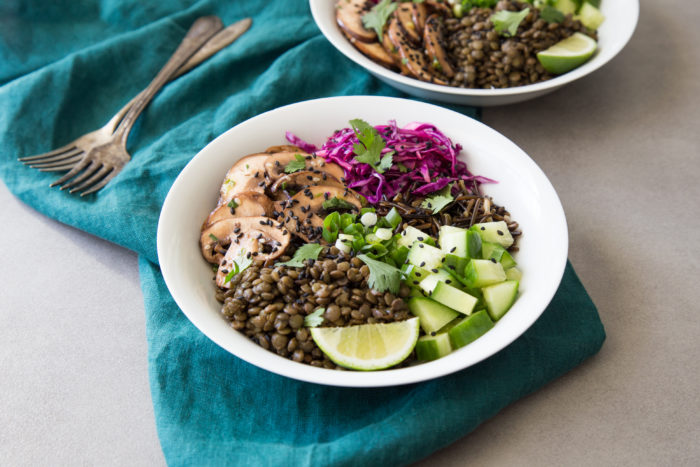 Marinated Mushroom Bowls wtih Lentils and Wild Rice
