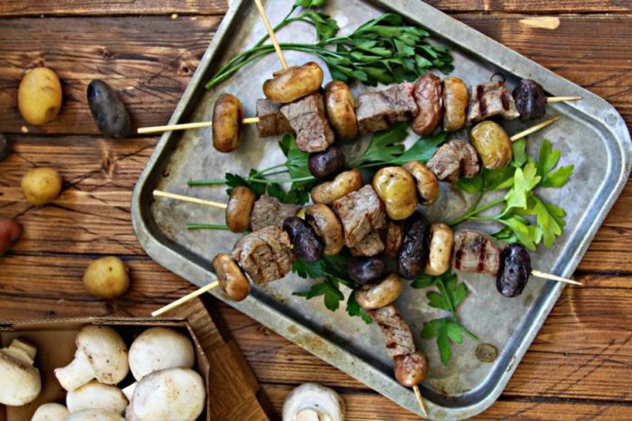 Steak, Potato and Mushroom Kebabs