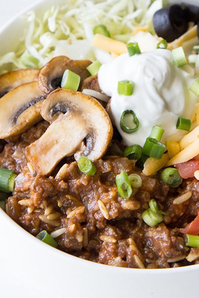 Mushroom, Beef and Brown Rice Taco Bowls