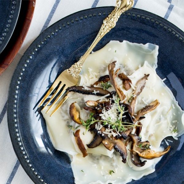 Easy Ground Chicken Ravioli with Mushroom Sauce