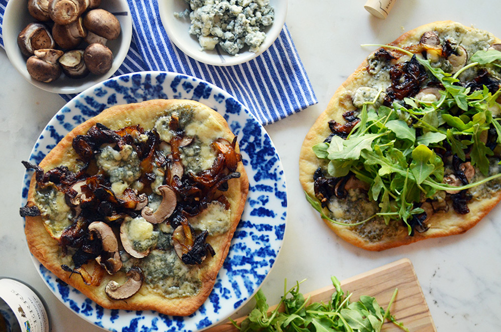 Mushroom, Caramelized Onion and Blue Cheese Flatbreads