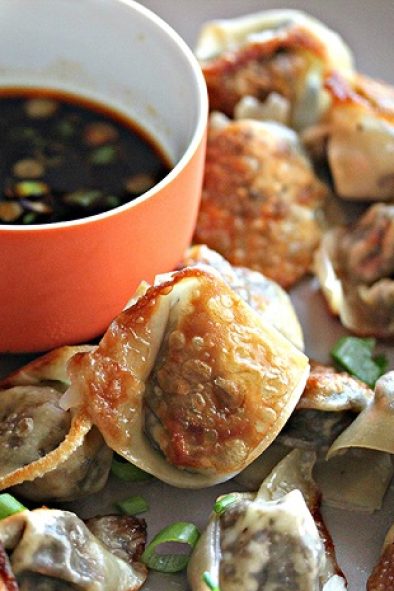 Mushroom-Spring Onion Dumplings with Black Vinegar-Chili Dipping Sauce