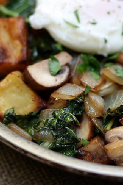 Mushroom and Kale Hash with Poached Eggs