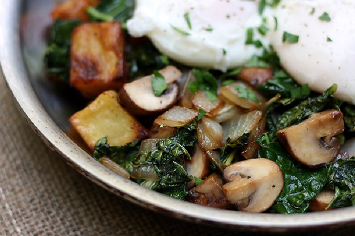 Mushroom and Kale Hash with Poached Eggs