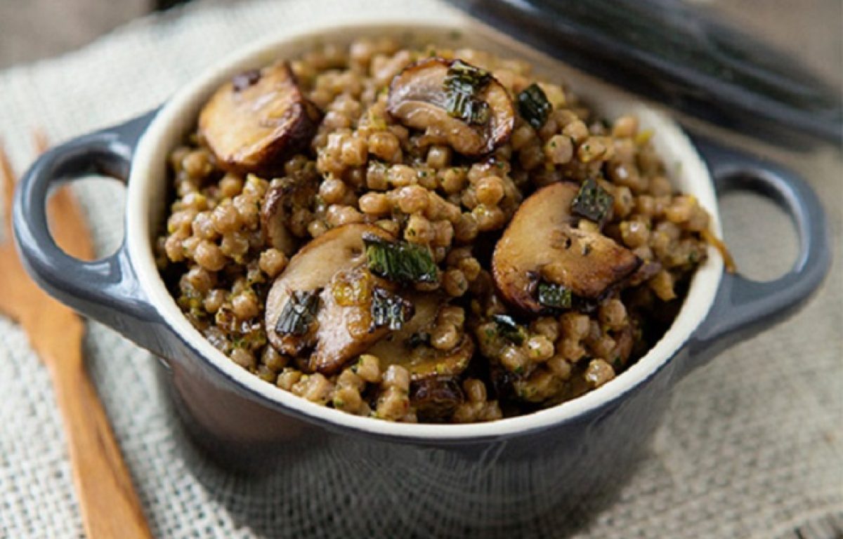 Creamy Pesto and Mushrooms with Whole Wheat Israeli Couscous Mushroom