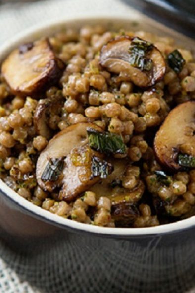 Creamy Pesto and Mushrooms with Whole Wheat Israeli Couscous