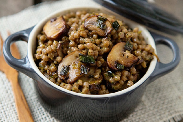 Creamy Pesto and Mushrooms with Whole Wheat Israeli Couscous
