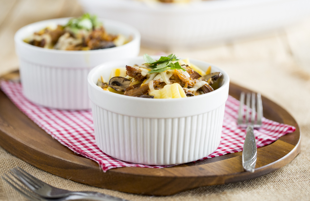 Pulled Pork Mac and Cheese with Mushrooms