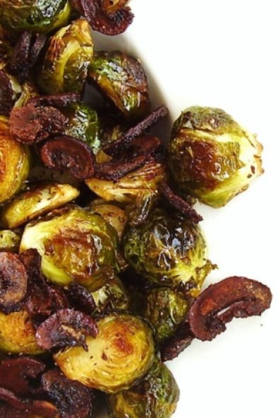Roasted Brussels Sprouts with "Baby Bella" Bacon Bits