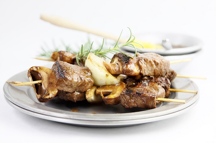 Grilled Steak, Mushroom and Onion Kebabs