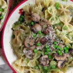 Farfalle with Walnut-Tarragon Pesto, Crimini Mushrooms and Peas