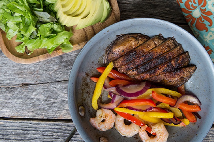 Surf and Turf Shrimp Portabella Fajitas