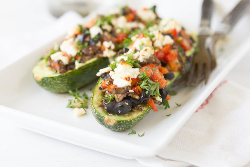 Mediterranean Mushroom Zucchini Boats