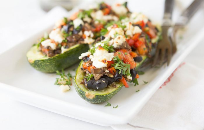 Mediterranean Mushroom Zucchini Boats