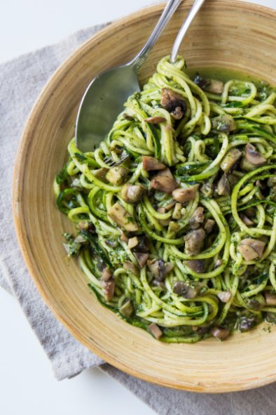 Kale and Basil Pesto Zoodles with Mushrooms