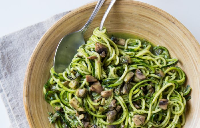 Kale and Basil Pesto Zoodles with Mushrooms