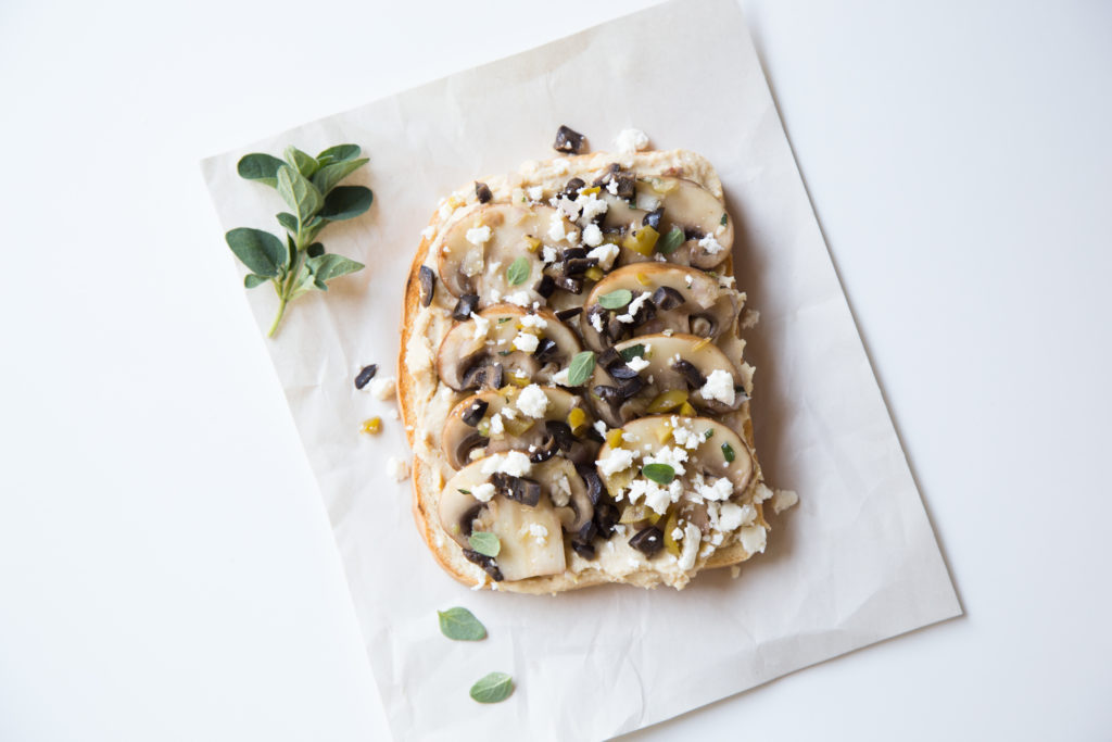 Hummus Toast With Marinated Mushrooms