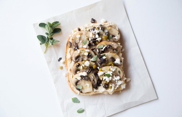Hummus Toast with Marinated Mushrooms