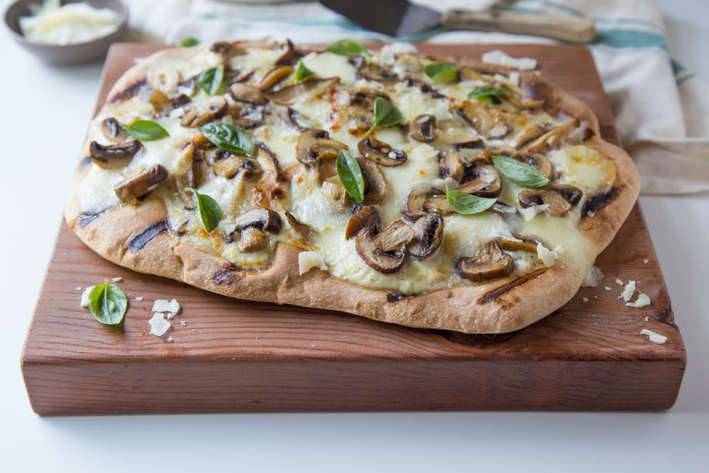 Three Mushroom and Garlic Grilled Pizza