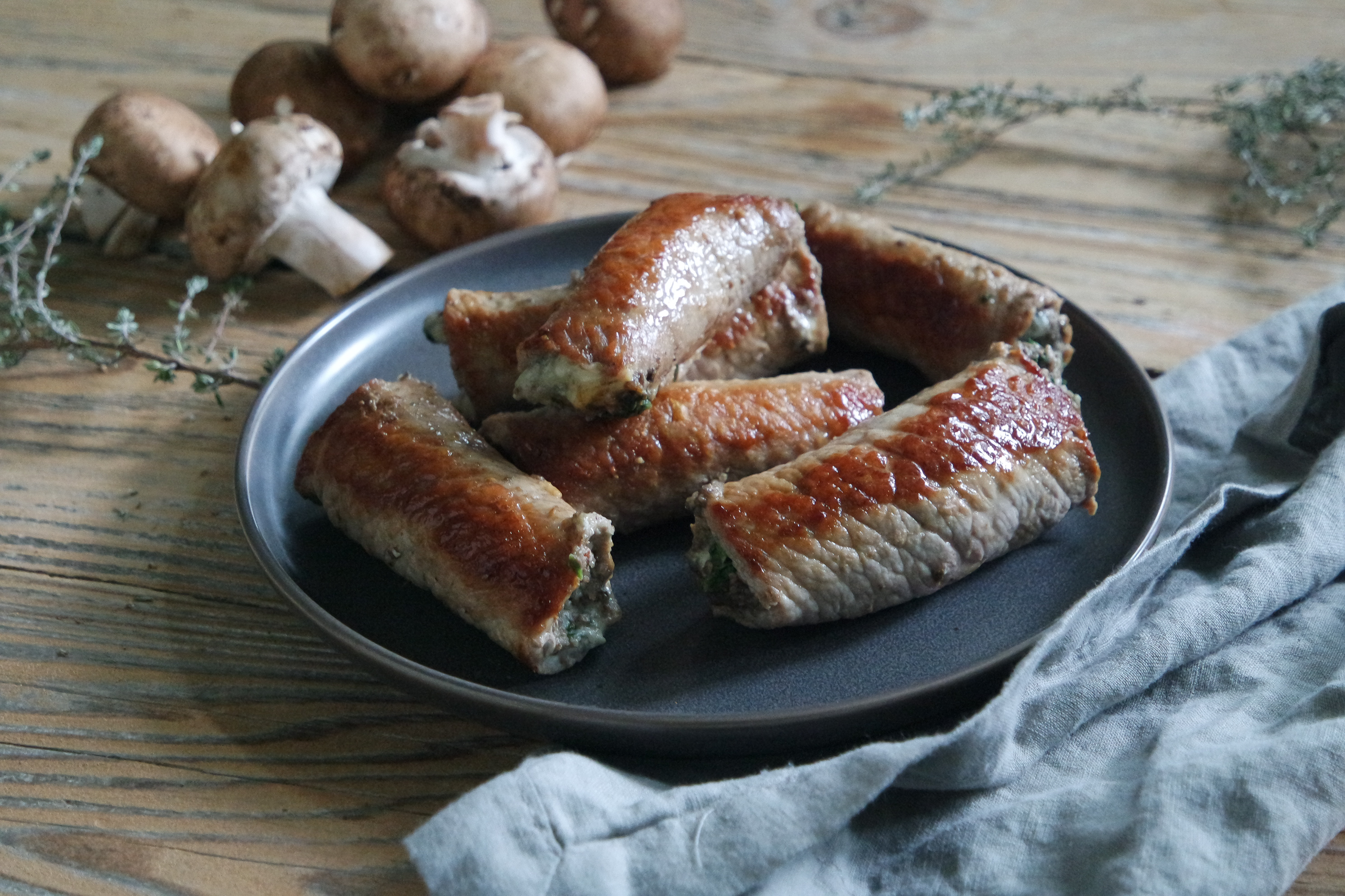 Stuffed Veal Wraps with Mushrooms and Blue Cheese