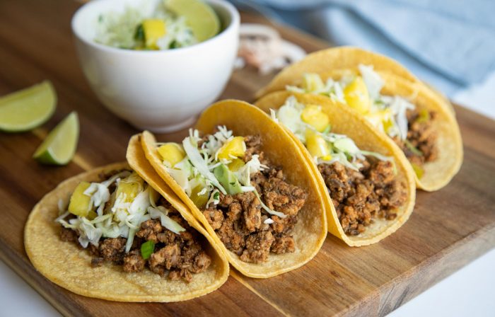 Blended Al Pastor Tacos with Pineapple Jalapeno Slaw