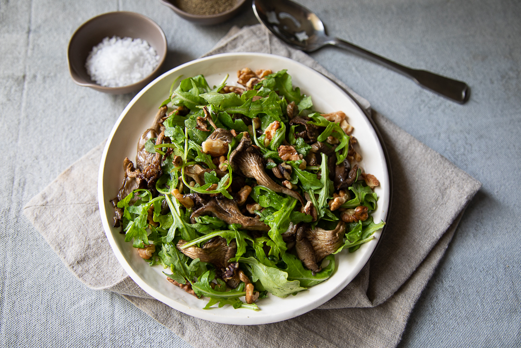 mushrooms and greens