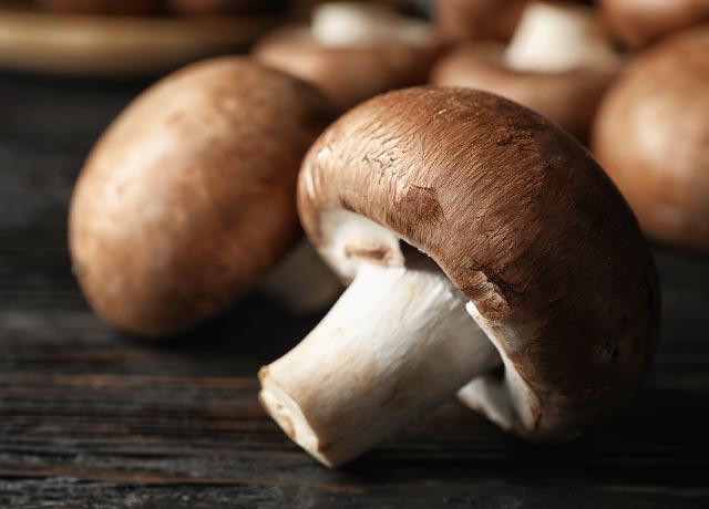 Close-up of crimini mushrooms.