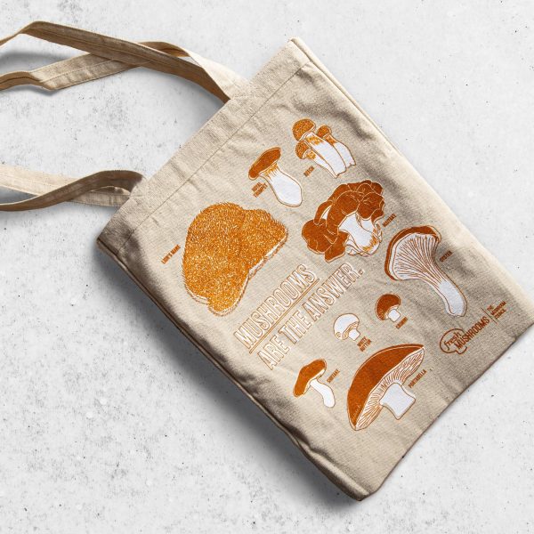 Mushrooms are the answer tote bag