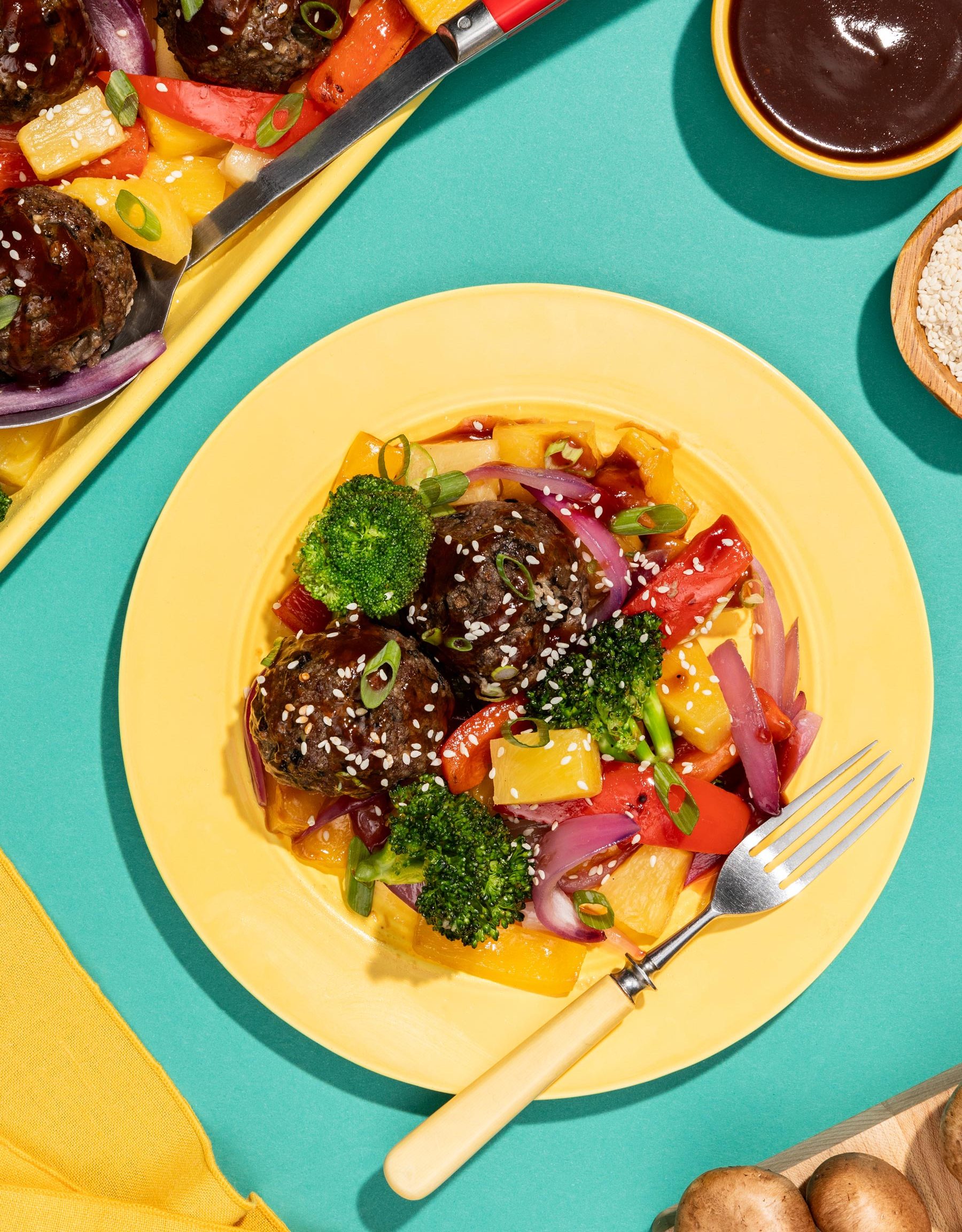 Sheet-Pan Blended Hawaiian Meatball Dinner | Mushroom Recipes