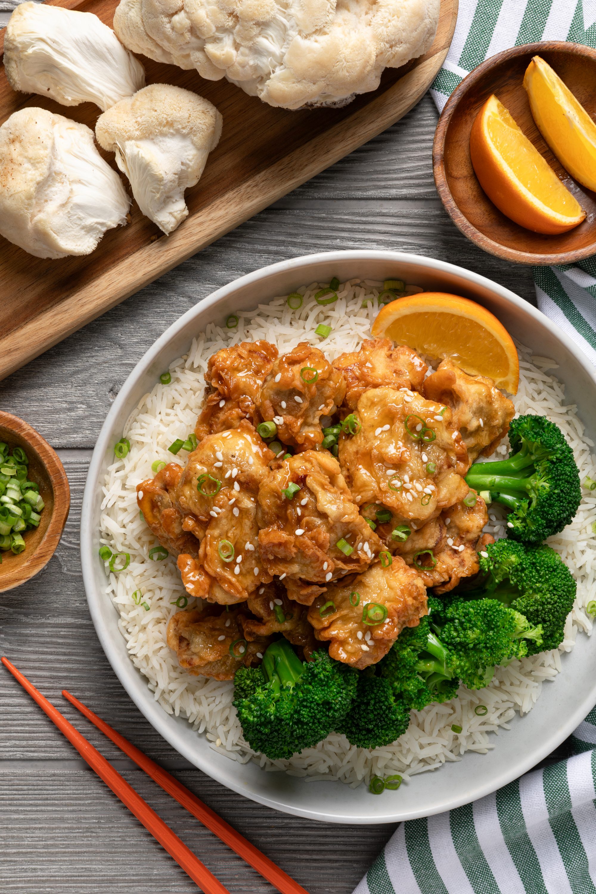 Lion s Mane Orange Chicken Rice Bowls Mushroom Recipes