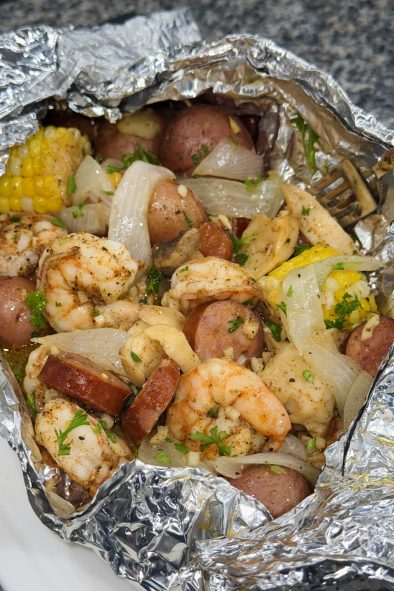 Shrimp and Trumpet Mushroom Grill Packs