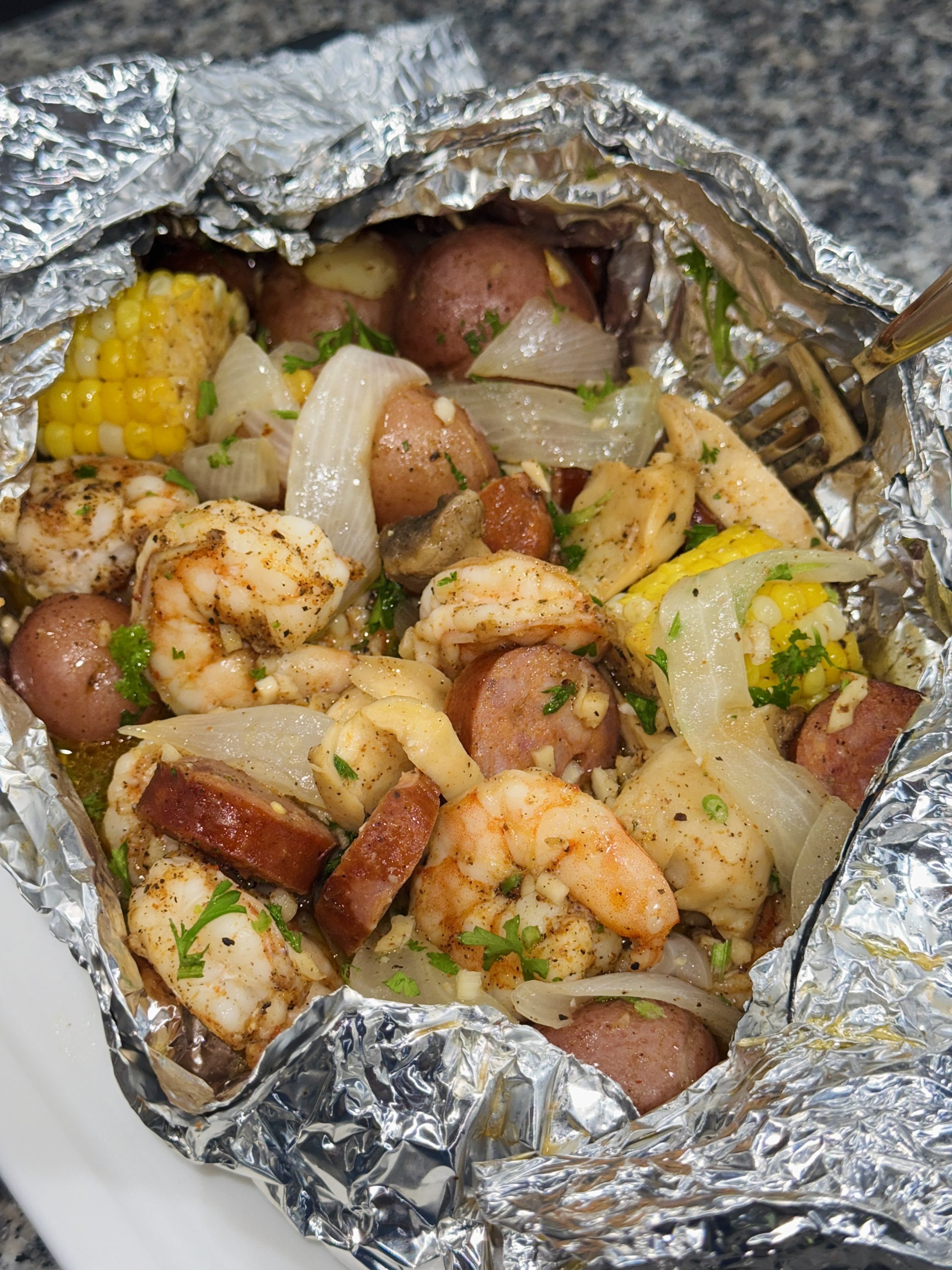 Grill-Fired Cajun Shrimp and Mushroom Packets | Mushroom Recipes