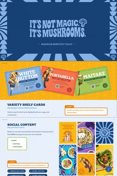 Mushroom Marketer's Toolkit Preview of cover and internal content pages for point of sale and social media posts.